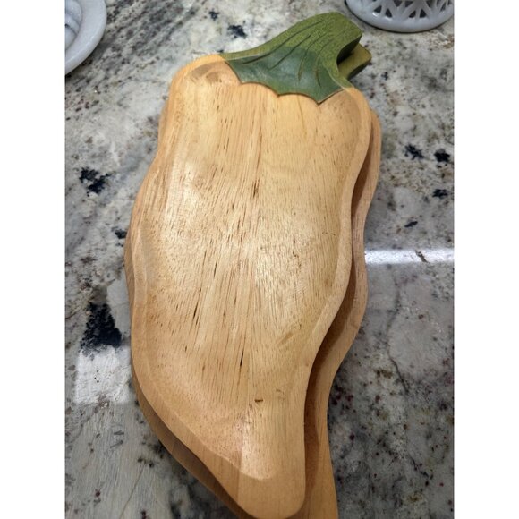 3 VTG Clay Art Handcrafted Wooden Chili Pepper Shaped stackable Serving Trays - Picture 10 of 16